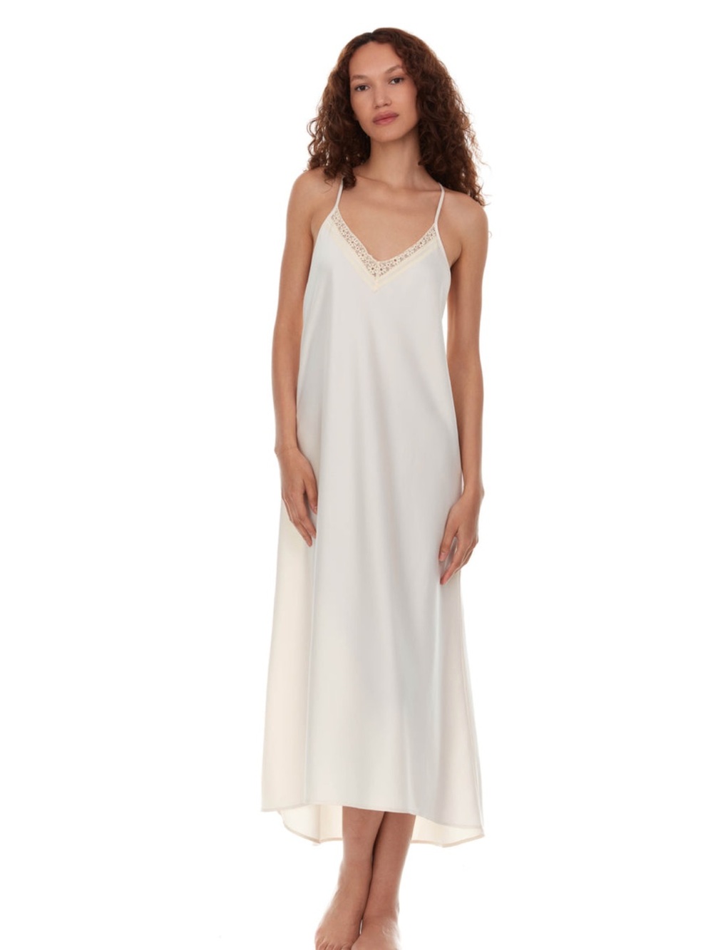 NWT Flora Nikrooz Genevive Ivory Lace Satin Long Gown Nightgown Medium Bridal